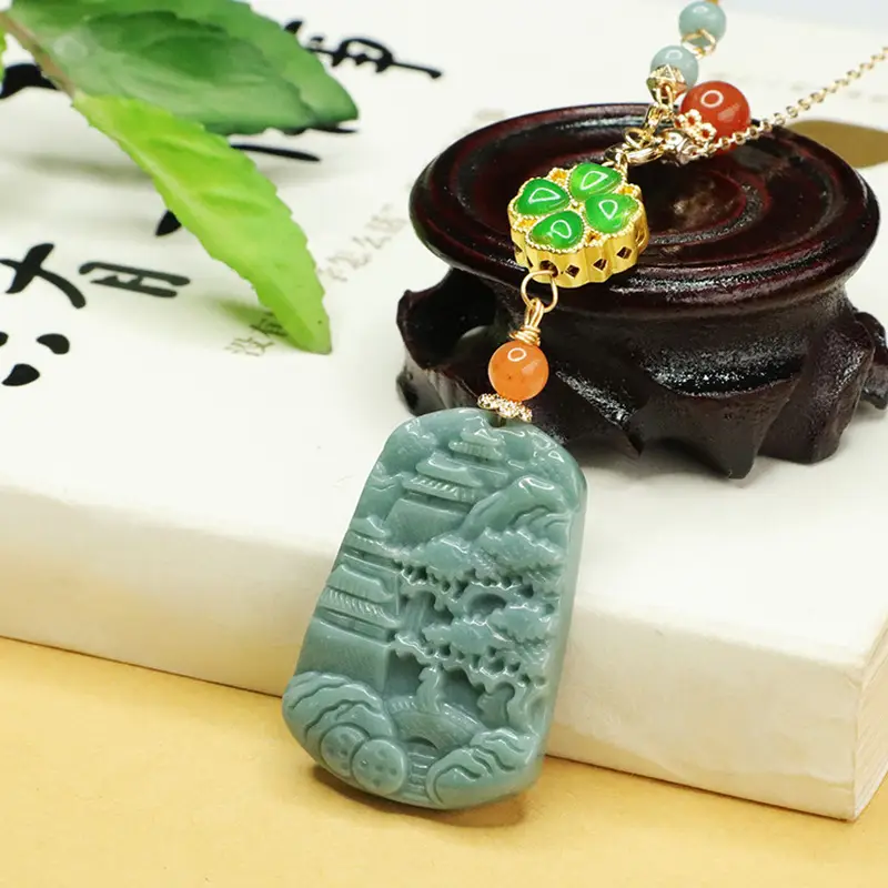 Jade Landscape Pendant Necklace Blue Water Chain — feature 3