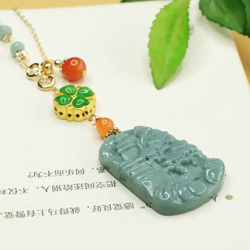 Jade Landscape Pendant Necklace Blue Water Chain — feature 8