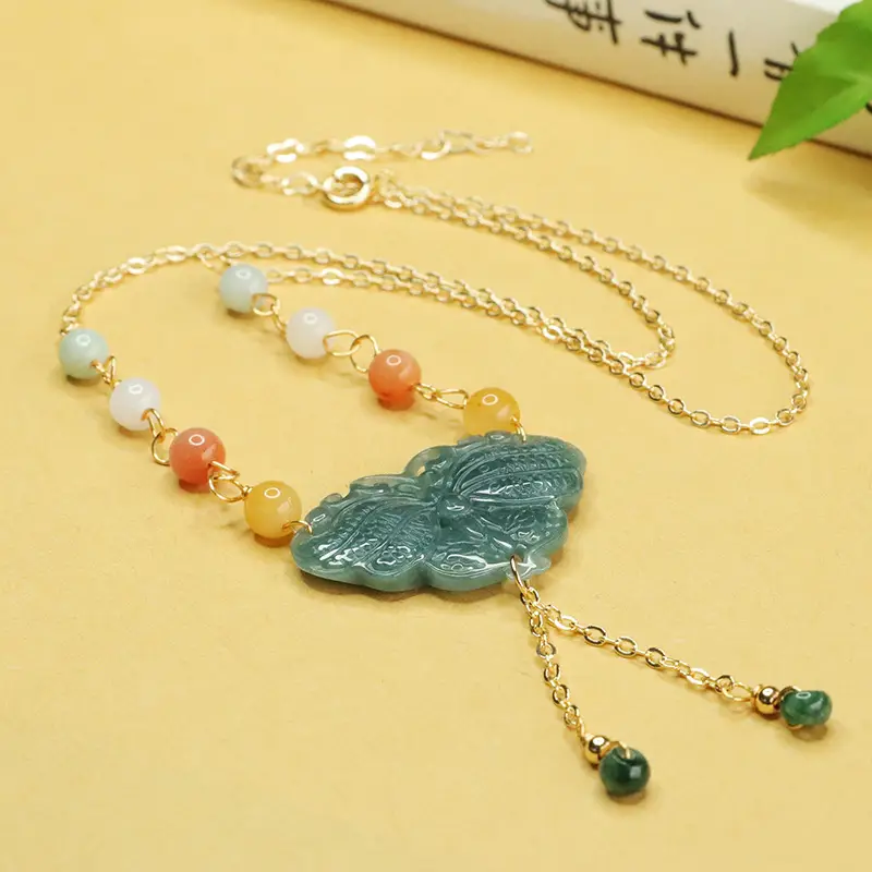 Blue Water Butterfly Jade Necklace for Women - Image 3