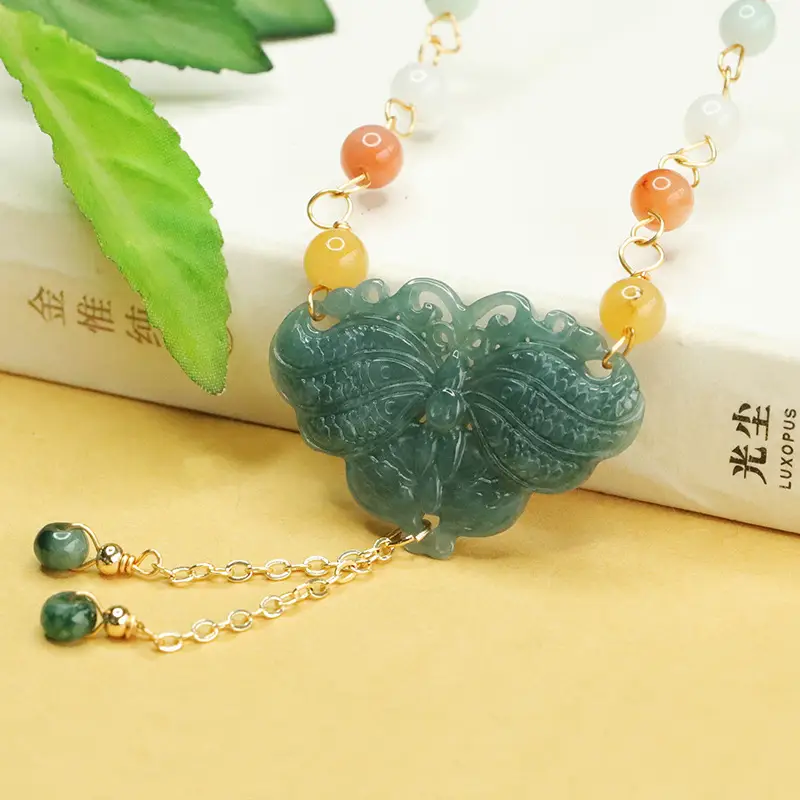 Blue Water Butterfly Jade Necklace for Women — feature 3