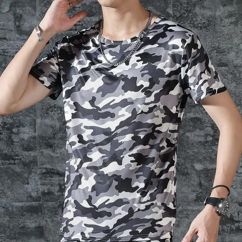Men's Camo Printed T-Shirt Loose Fit Silk - Image 4