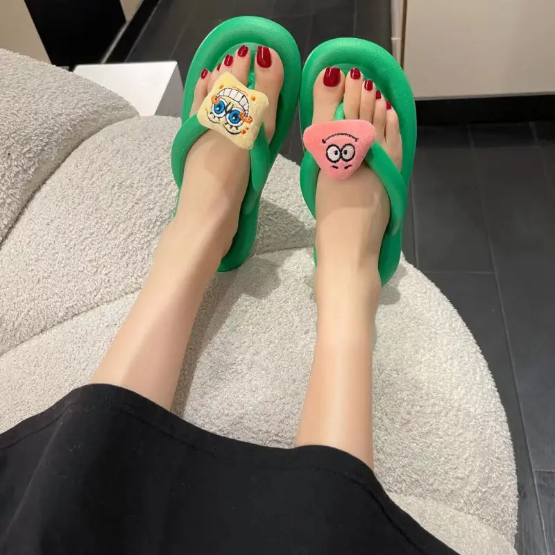 Spongebob Squarepants Feeling Thick Bottom Slippers Women's Outfit Summer Flip-flops Casual slippers Flip-flops Sandals - Image 2