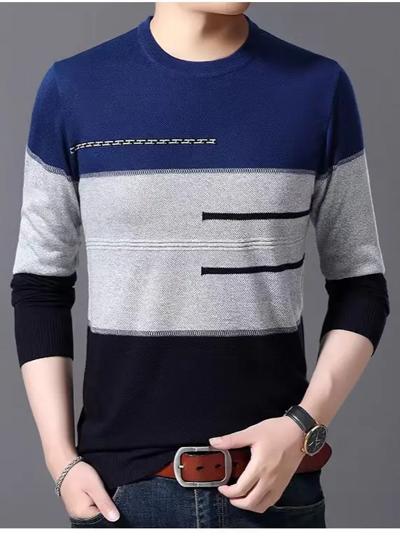 Men Knitted New Pullover Sweater Blue Gray Black - Image 20
