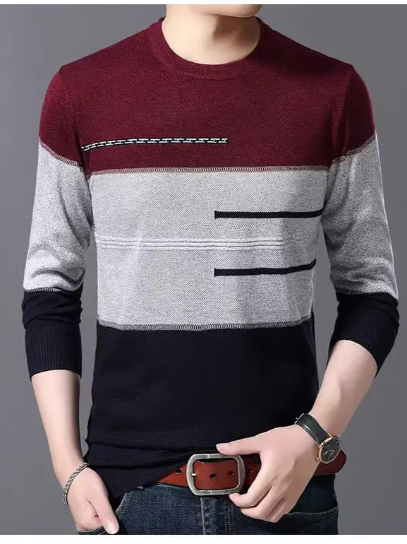 Men Knitted New Pullover Sweater Blue Gray Black - Image 21