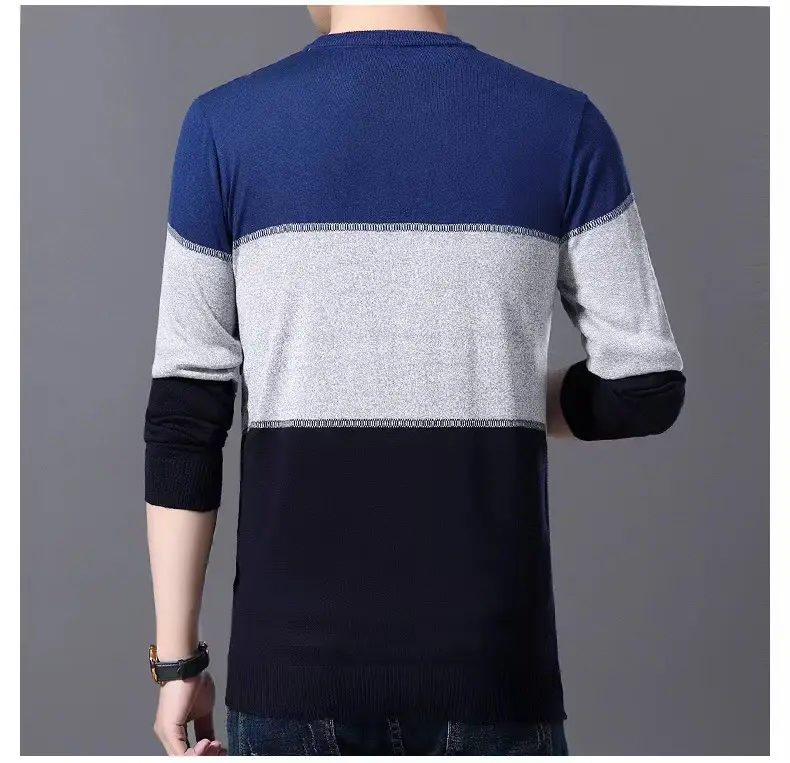 Men Knitted New Pullover Sweater Blue Gray Black — feature 13
