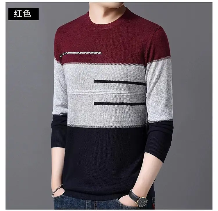 Men Knitted New Pullover Sweater Blue Gray Black — feature 14