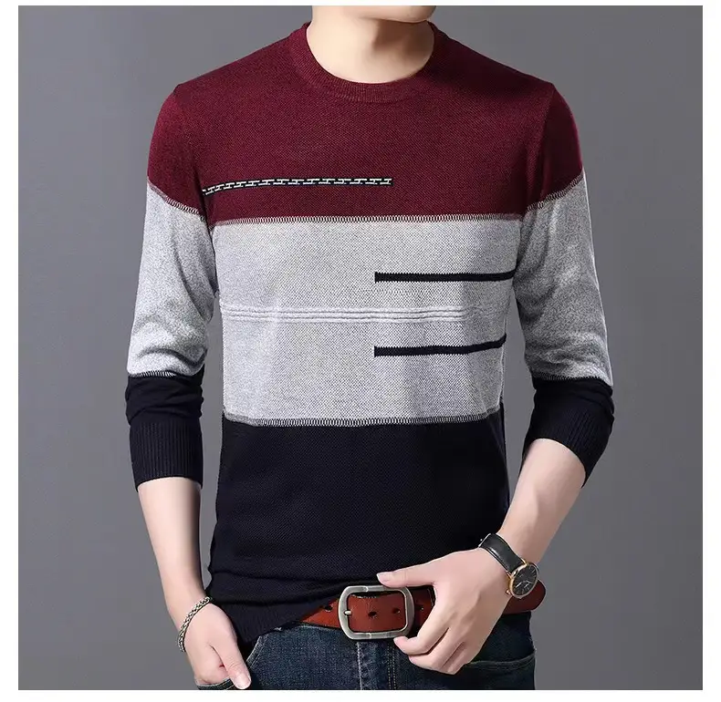 Men Knitted New Pullover Sweater Blue Gray Black — feature 16