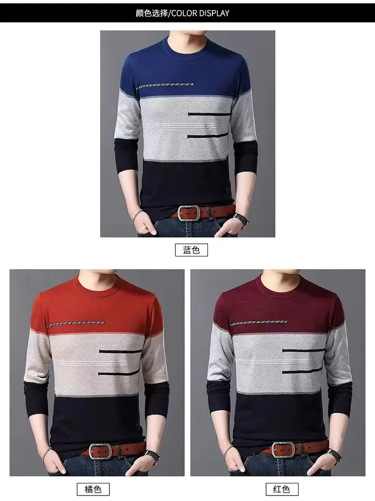 Men Knitted New Pullover Sweater Blue Gray Black — feature 5