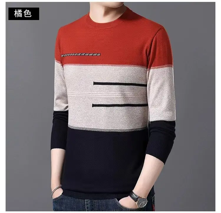 Men Knitted New Pullover Sweater Blue Gray Black — feature 7