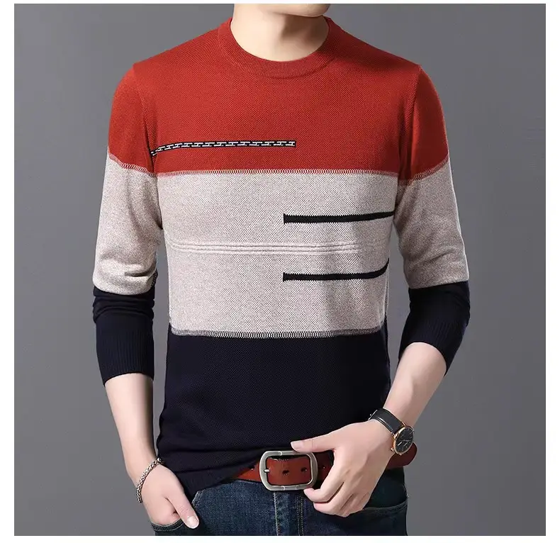 Men Knitted New Pullover Sweater Blue Gray Black — feature 9
