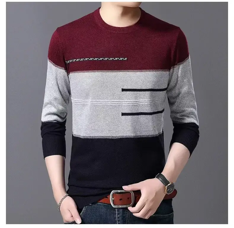 Men Knitted New Pullover Sweater Blue Gray Black - Image 15