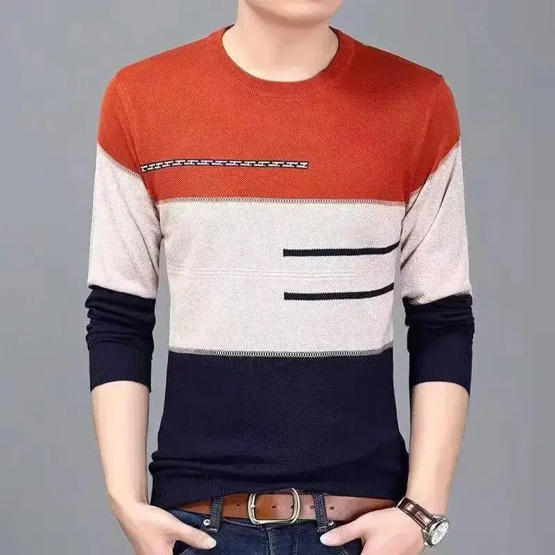 Men Knitted New Pullover Sweater Blue Gray Black - Image 9
