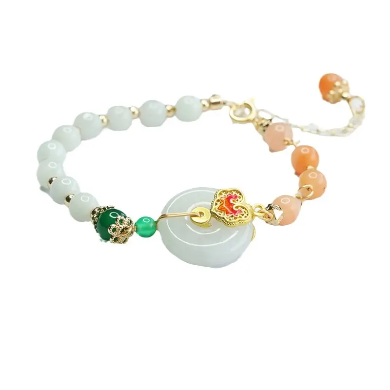 Guan Yu Jade Bracelet with Green & Orange Beads - Image 6