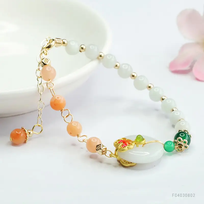 Guan Yu Jade Bracelet with Green & Orange Beads — feature 8