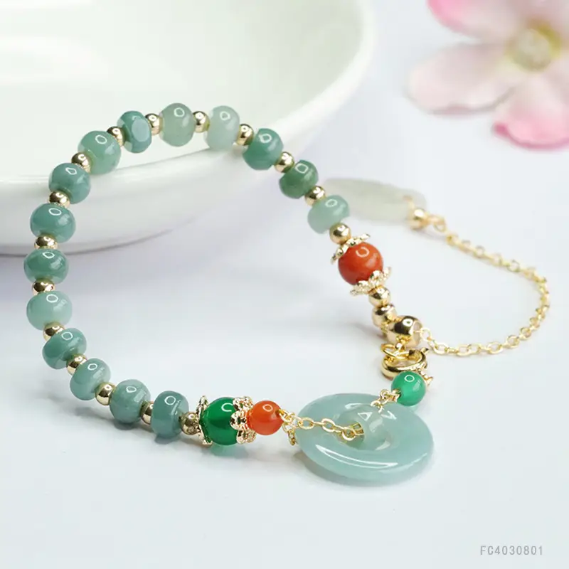 Guan Yu Jade Bead Bracelet Blue Green Ring for Women - Image 3