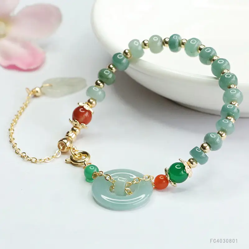 Guan Yu Jade Bead Bracelet Blue Green Ring for Women - Image 4