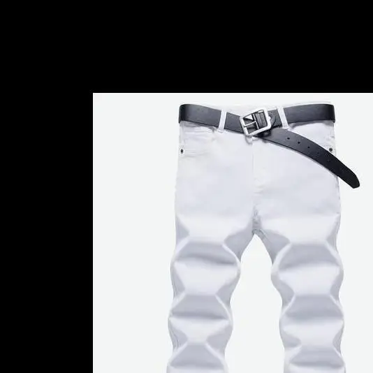 Men's White Stretch Korean Style Slim Fit Jeans - Image 48