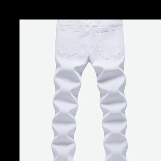 Men's White Stretch Korean Style Slim Fit Jeans - Image 50