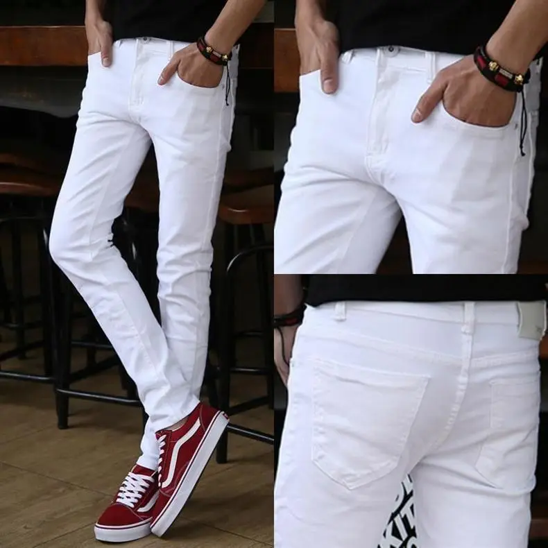 Men's White Stretch Korean Style Slim Fit Jeans — feature 10