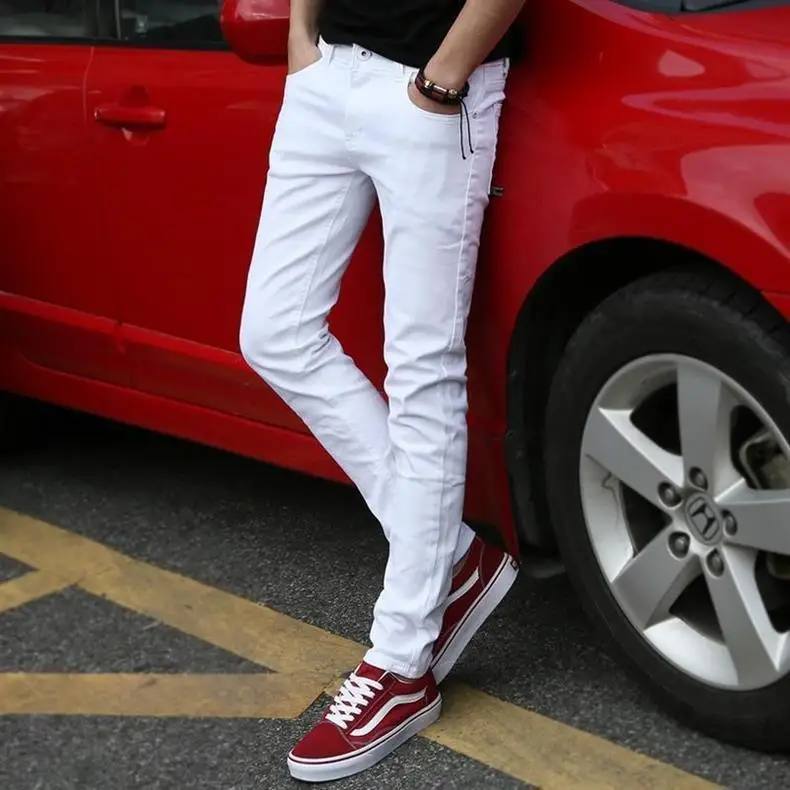Men's White Stretch Korean Style Slim Fit Jeans — feature 11