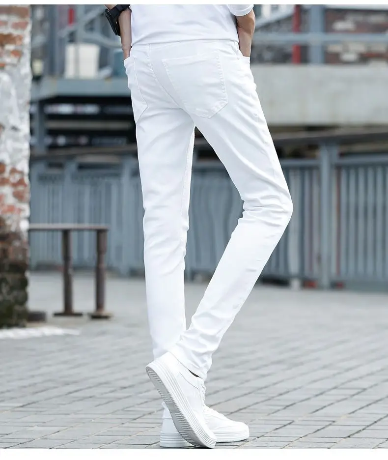 Men's White Stretch Korean Style Slim Fit Jeans — feature 12