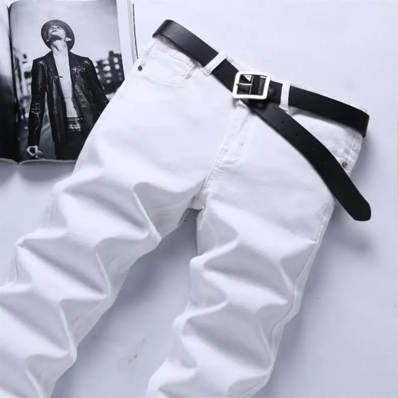 Men's White Stretch Korean Style Slim Fit Jeans — feature 2