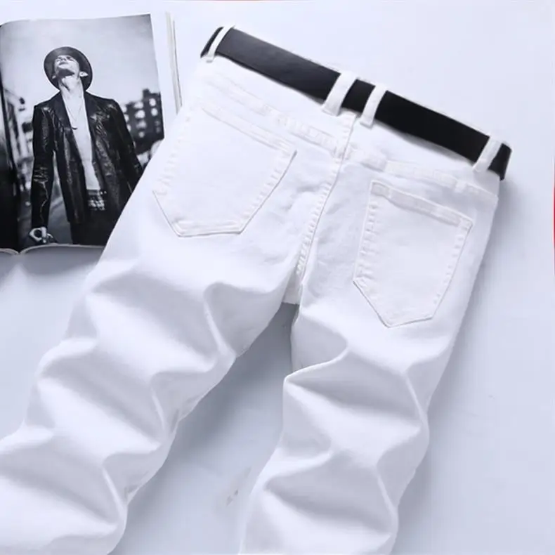 Men's White Stretch Korean Style Slim Fit Jeans — feature 3