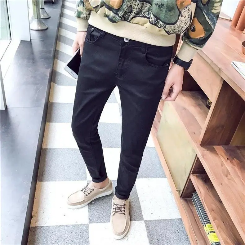 Men's White Stretch Korean Style Slim Fit Jeans — feature 6