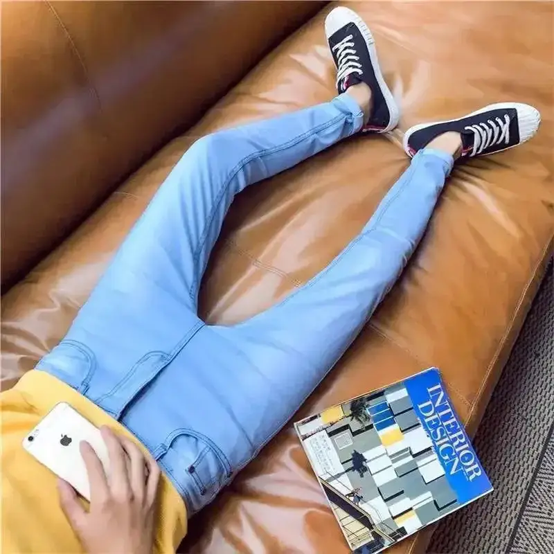 Men's White Stretch Korean Style Slim Fit Jeans - Image 19
