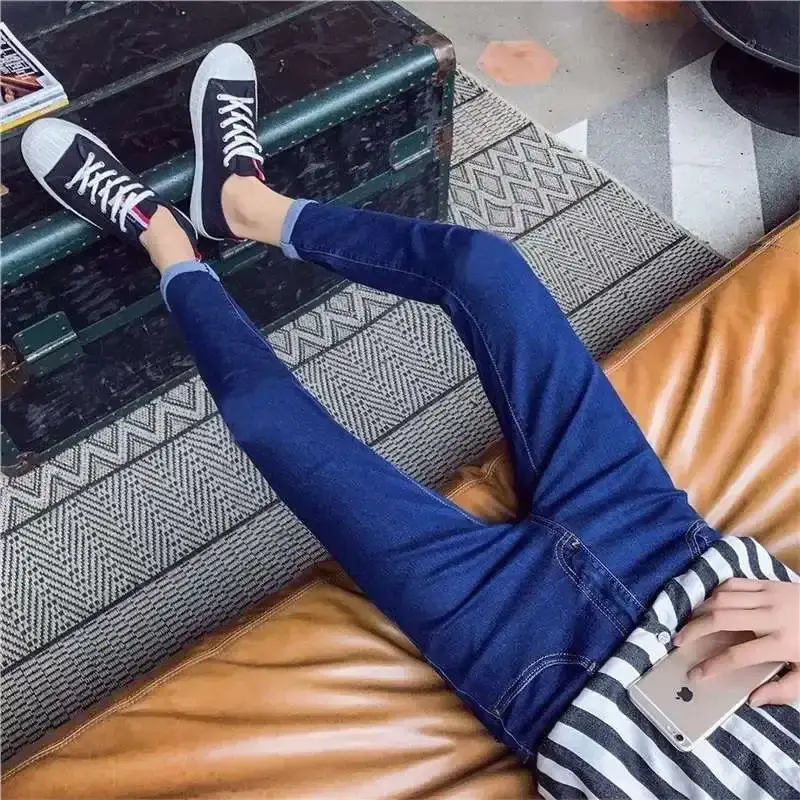 Men's White Stretch Korean Style Slim Fit Jeans - Image 45