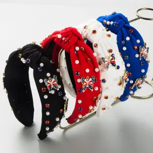 Blue Diamond Letter Headband with Pearl Embellishment — feature 5
