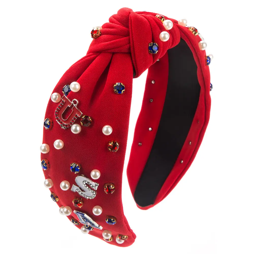 Blue Diamond Letter Headband with Pearl Embellishment - Image 2