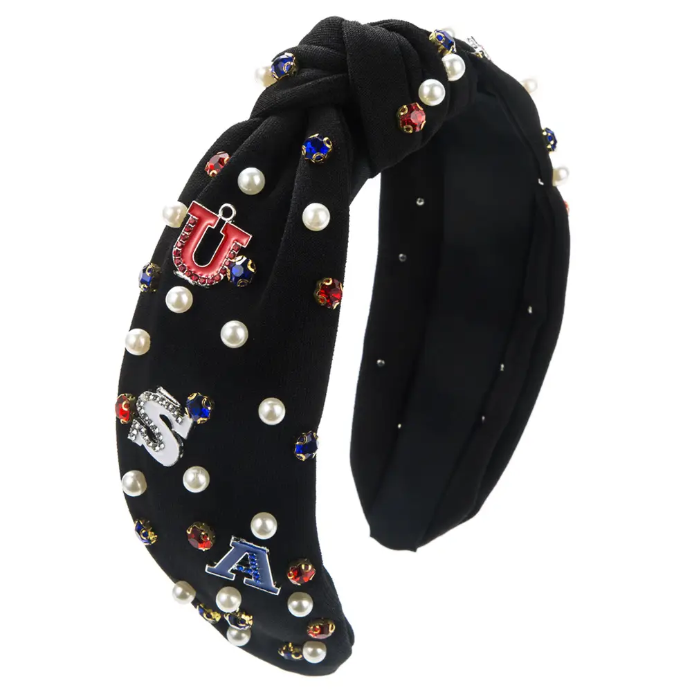 Blue Diamond Letter Headband with Pearl Embellishment - Image 3