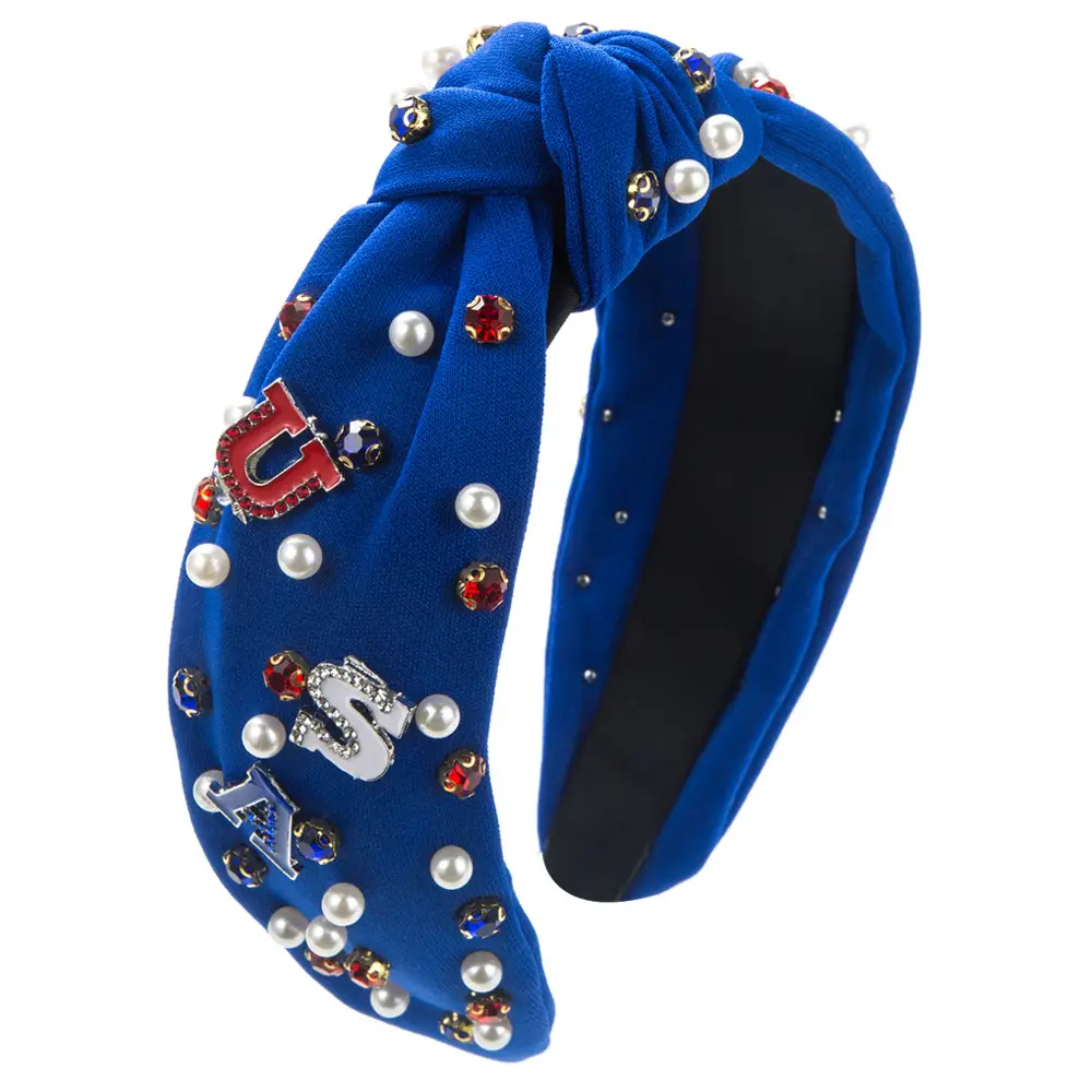 Blue Diamond Letter Headband with Pearl Embellishment - Image 4