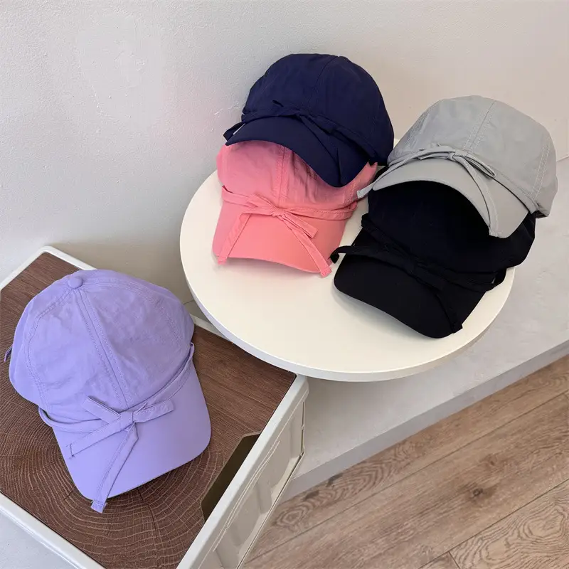 Women's Bowknot Sun Proof Cap Light Purple Navy - Image 5