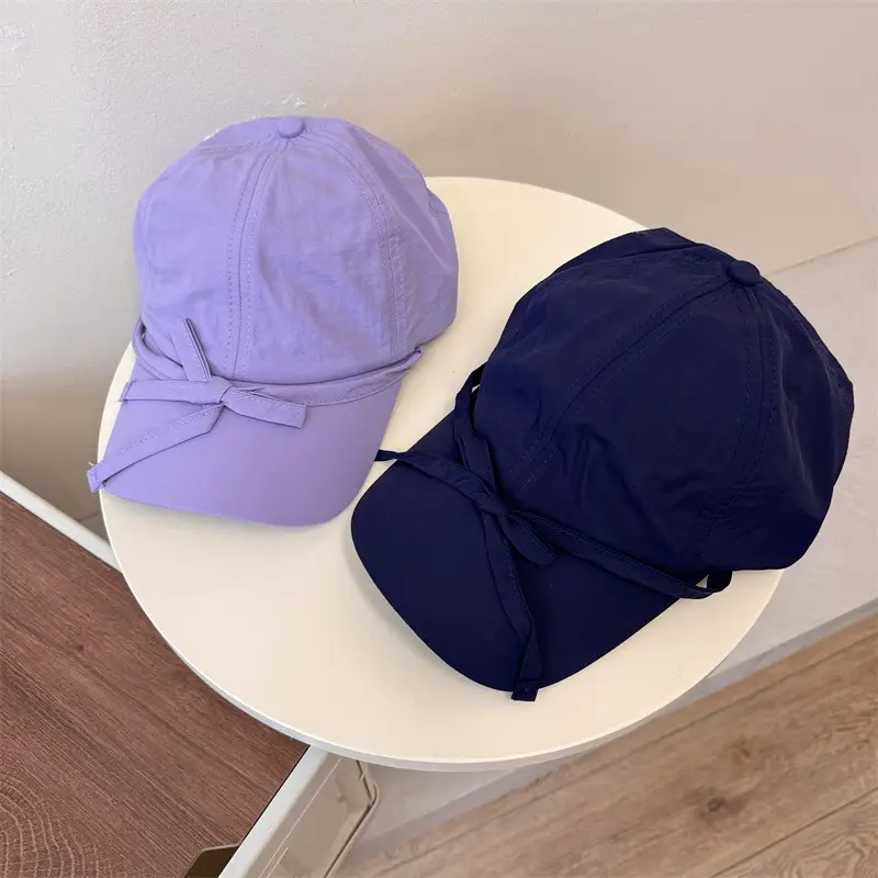 Women's Bowknot Sun Proof Cap Light Purple Navy - Image 6