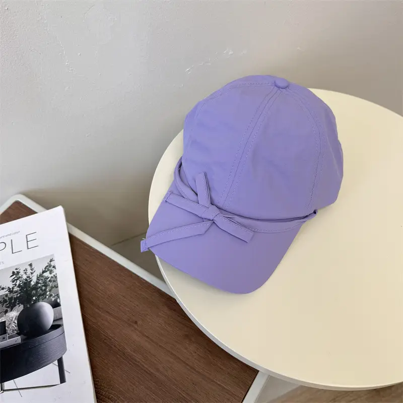Women's Bowknot Sun Proof Cap Light Purple Navy - Image 4