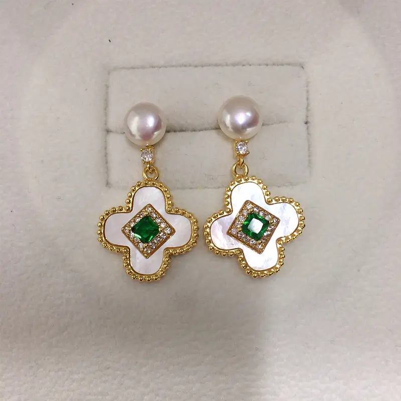 Natural Pearl Four-Leaf Clover Earrings for Women - Image 4