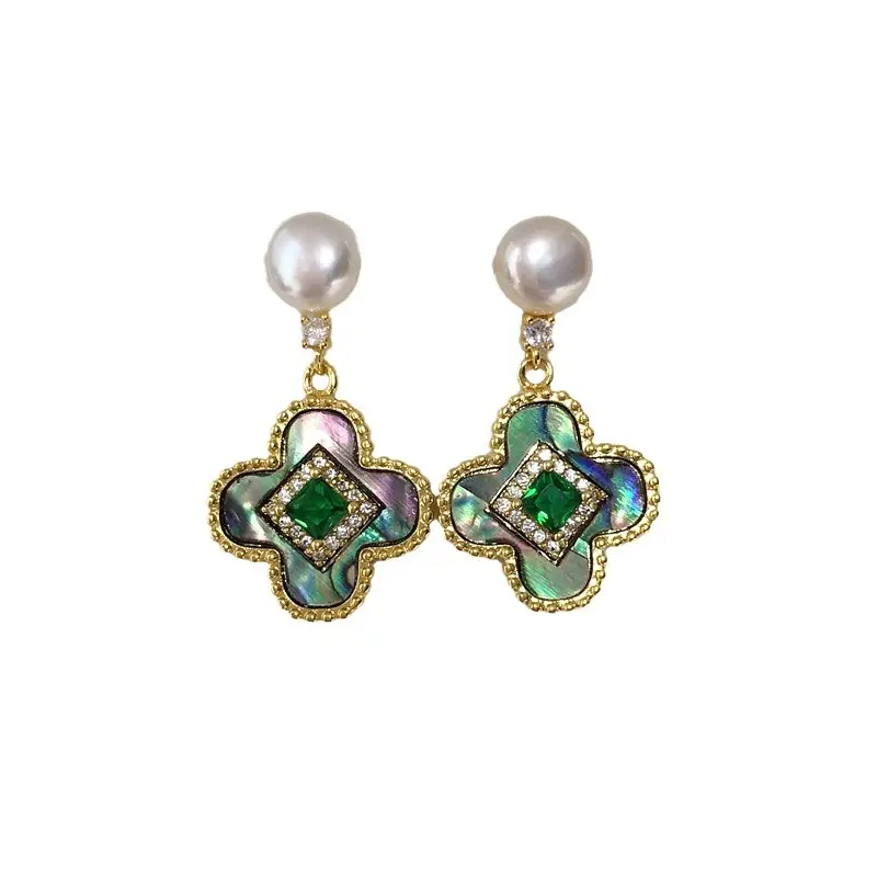 Natural Pearl Four-Leaf Clover Earrings for Women - Image 7