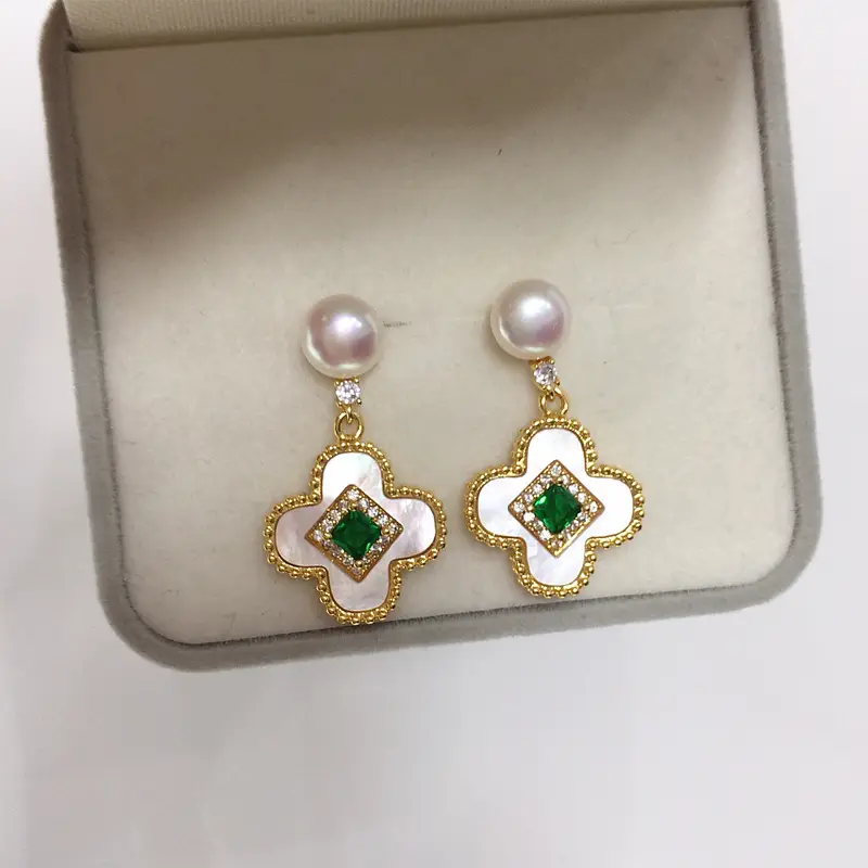 Natural Pearl Four-Leaf Clover Earrings for Women — feature 11