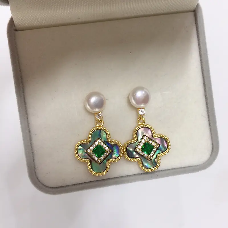 Natural Pearl Four-Leaf Clover Earrings for Women — feature 12