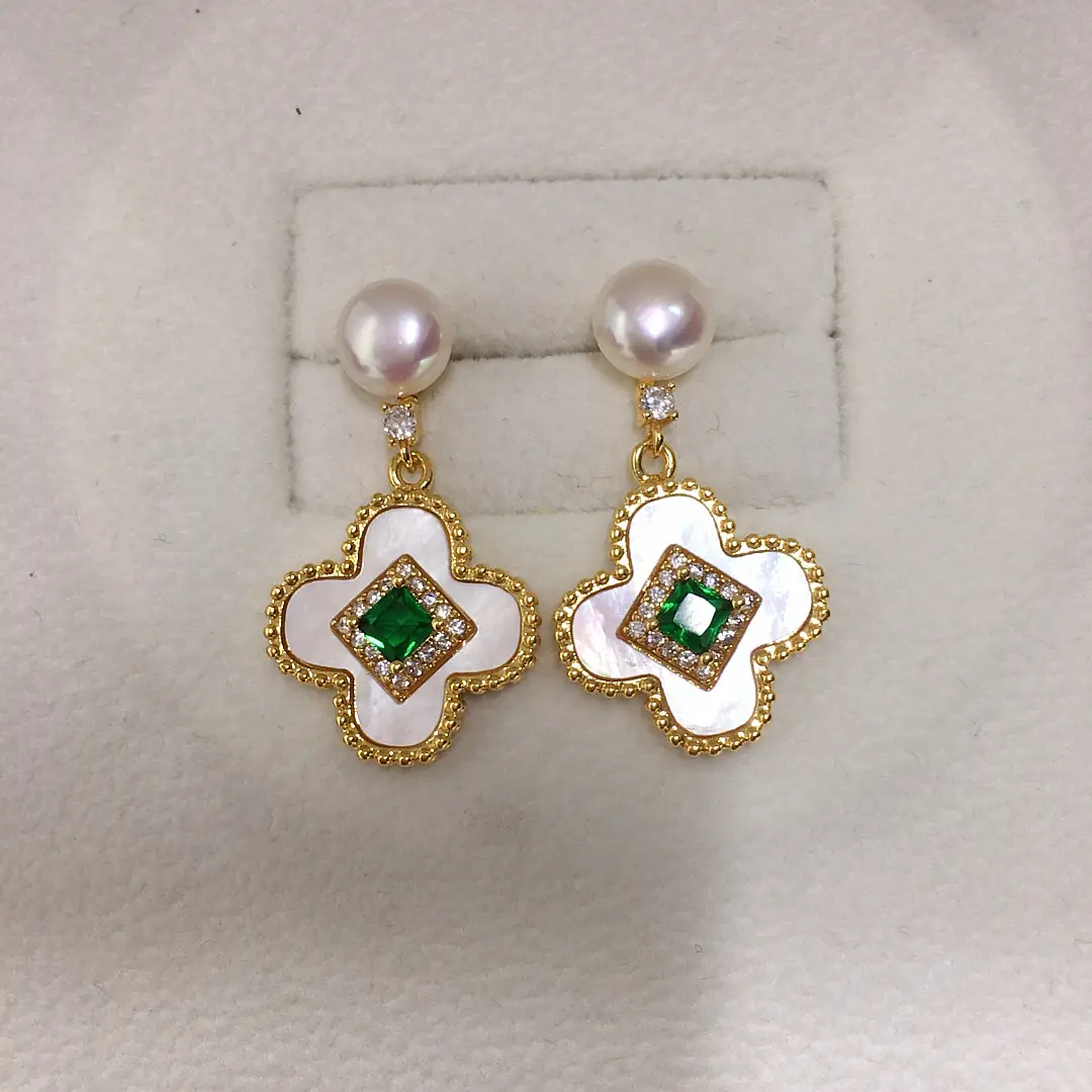 Natural Pearl Four-Leaf Clover Earrings for Women — feature 2