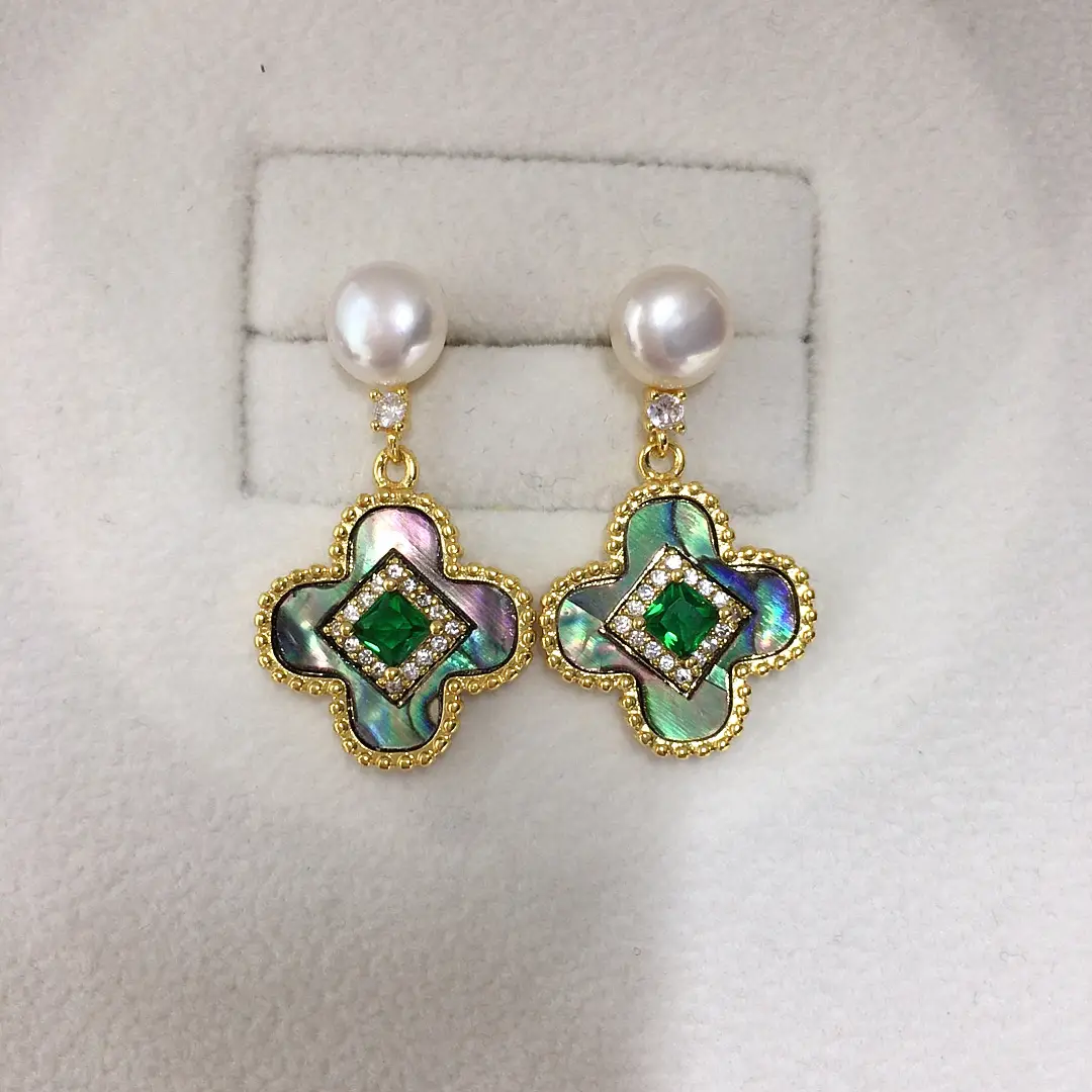 Natural Pearl Four-Leaf Clover Earrings for Women — feature 3