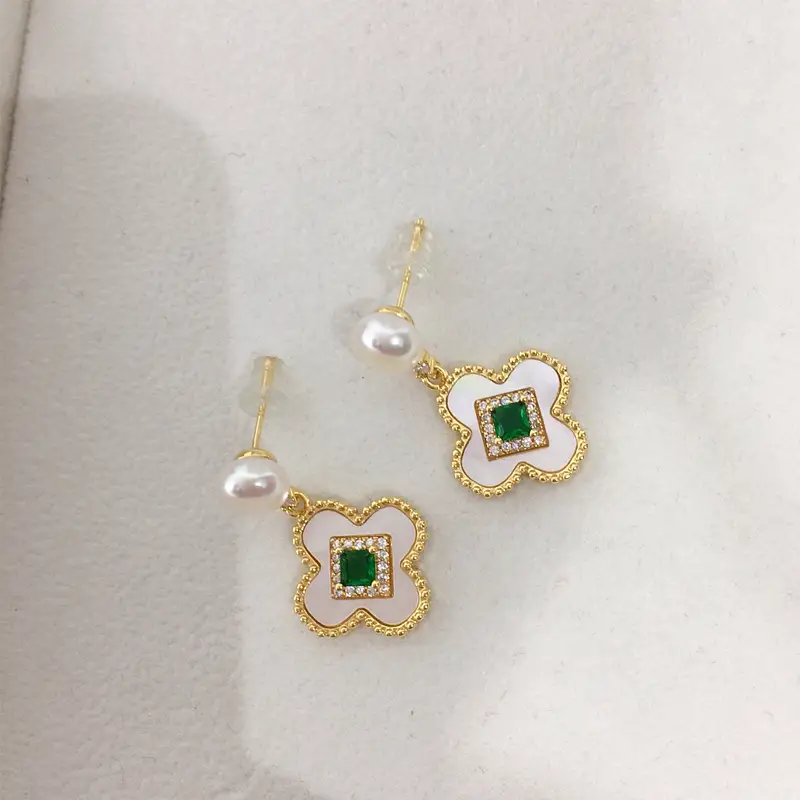 Natural Pearl Four-Leaf Clover Earrings for Women — feature 4