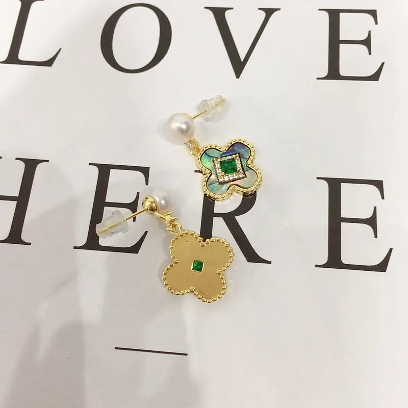 Natural Pearl Four-Leaf Clover Earrings for Women — feature 7