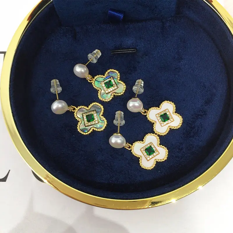 Natural Pearl Four-Leaf Clover Earrings for Women — feature 8