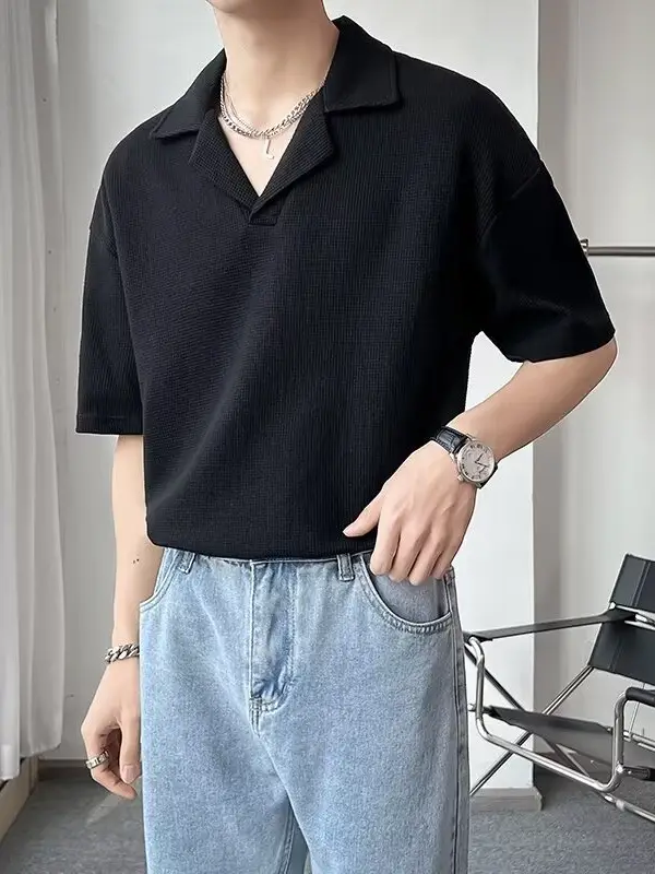 Men Black Polo Shirt Summer Cool Casual Ice Silk Short Sleeve - Image 7