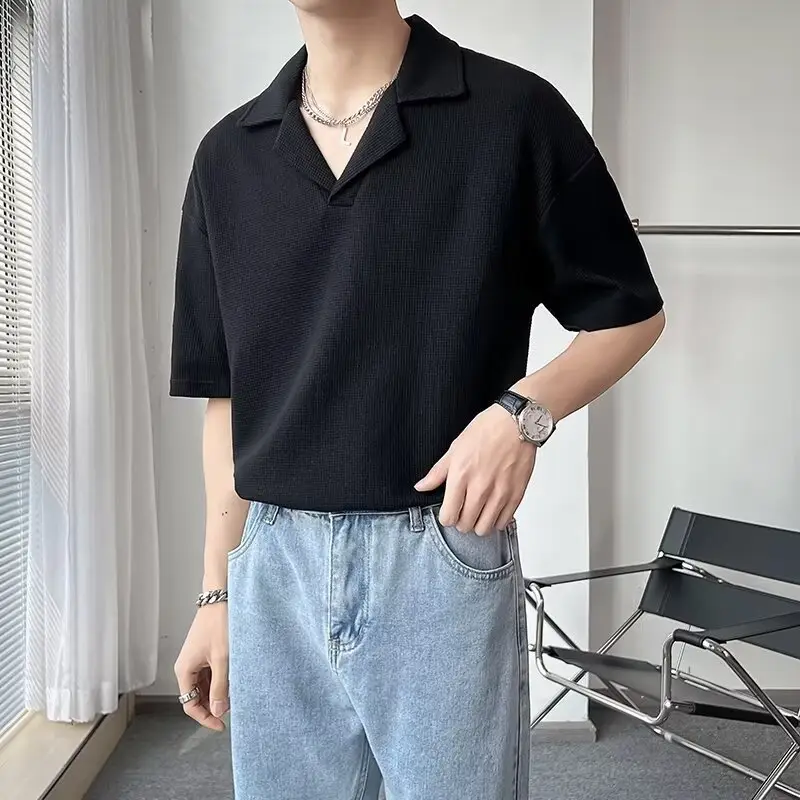 Men Black Polo Shirt Summer Cool Casual Ice Silk Short Sleeve - Image 3