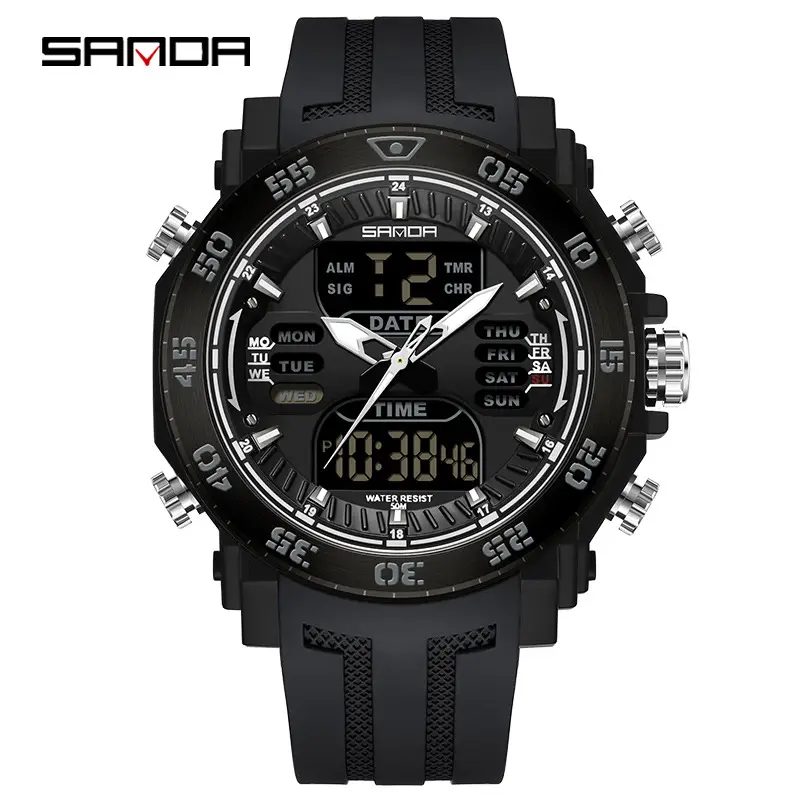 Sanda Black Digital Dual Display Watch for Men - Image 15
