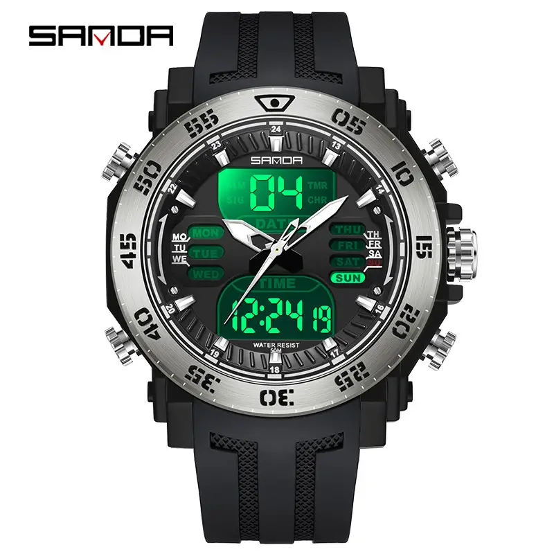 Sanda Black Digital Dual Display Watch for Men - Image 16